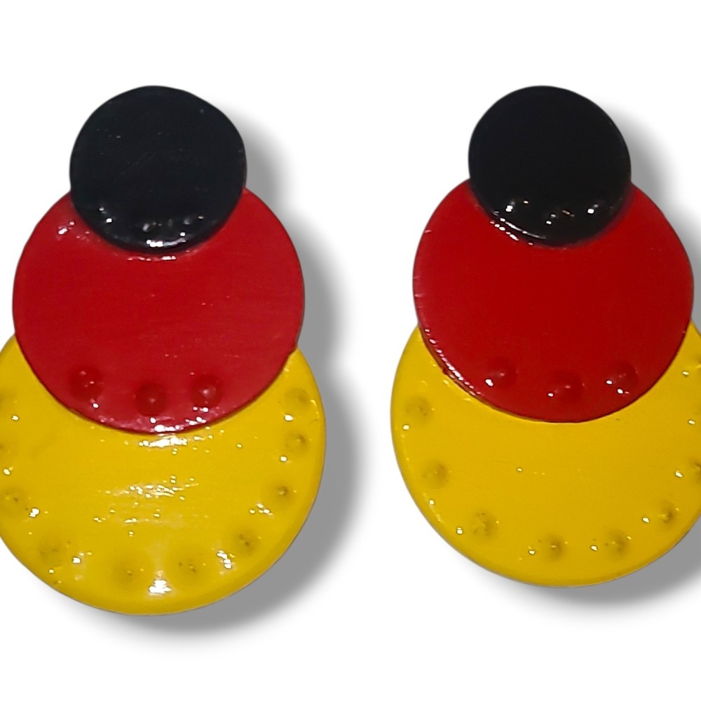 Vintage 1980s Chunky Acrylic Statement Earrings‎ Yellow Red Black Pierced